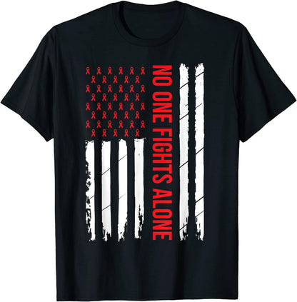 Camiseta con lazo rojo para concienciar sobre los accidentes cerebrovasculares "Nadie lucha solo"