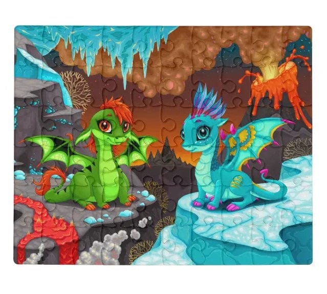 Cute Colorful Dragons Volcano Valley Jigsaw Puzzle, Autism Toys For Kids, Adults, Whimsical Jigsaw Puzzle