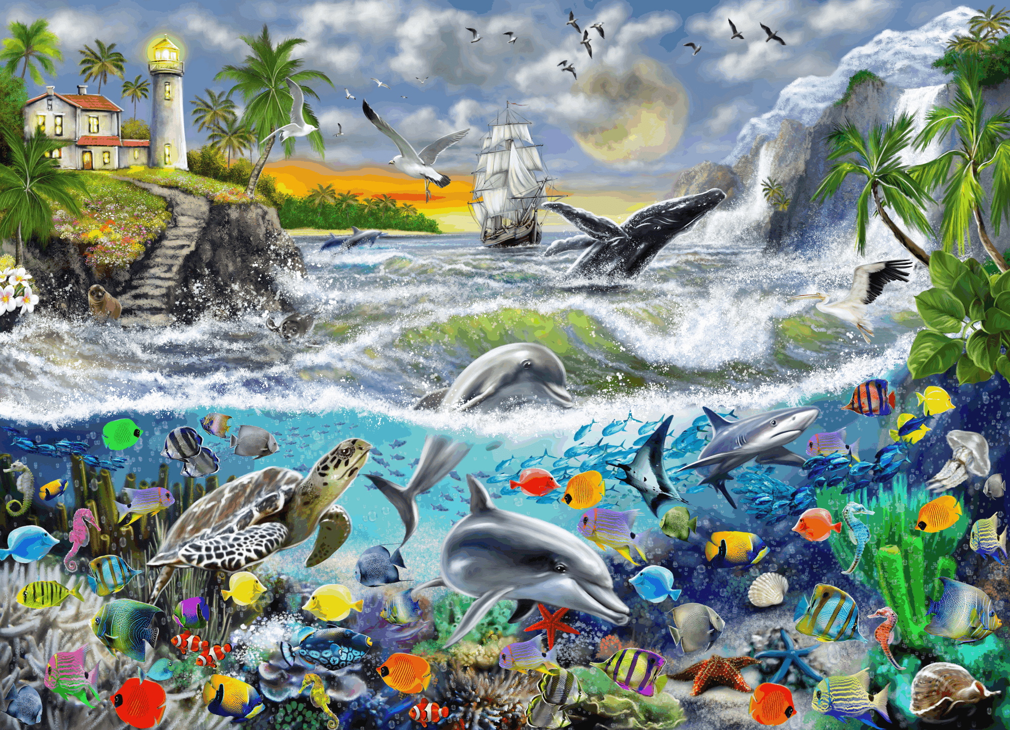 Aquatic Island Ocean Jigsaw Puzzle, Autism Toys For Kids, Adults, Whimsical Jigsaw Puzzle