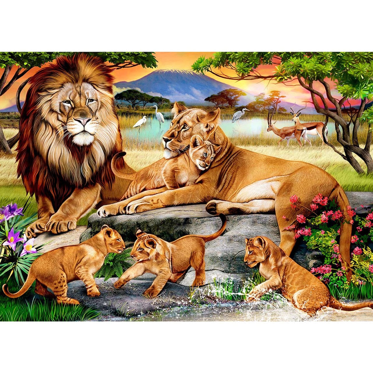 Lion's Fam In The Savannah Jigsaw Puzzle, Autism Toys For Kids, Adults, Whimsical Jigsaw Puzzle