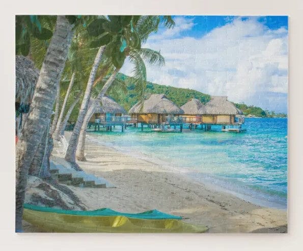 Bora Bora Tahiti Beach Overwater Bungalows Ocean Jigsaw Puzzle, Autism Toys For Kids, Adults, Whimsical Jigsaw Puzzle