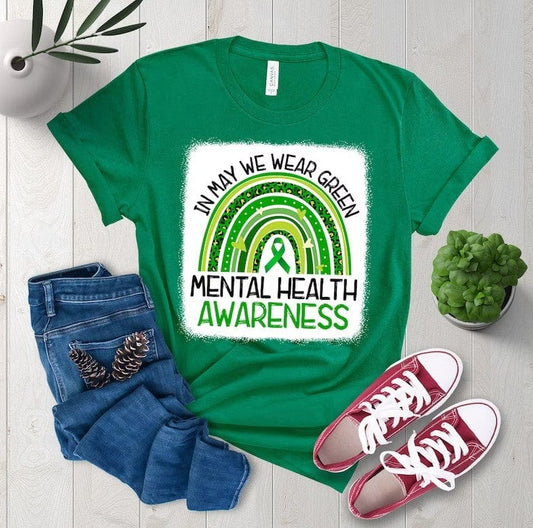 Rainbow Leopard In May We Wear Green Mental Health Awareness Shirt