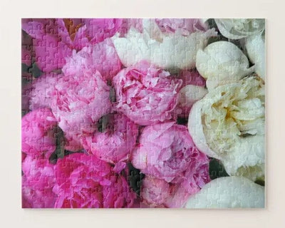 Pink & White Peony Flowers Jigsaw Puzzle, Autism Toys For Kids, Adults, Whimsical Jigsaw Puzzle