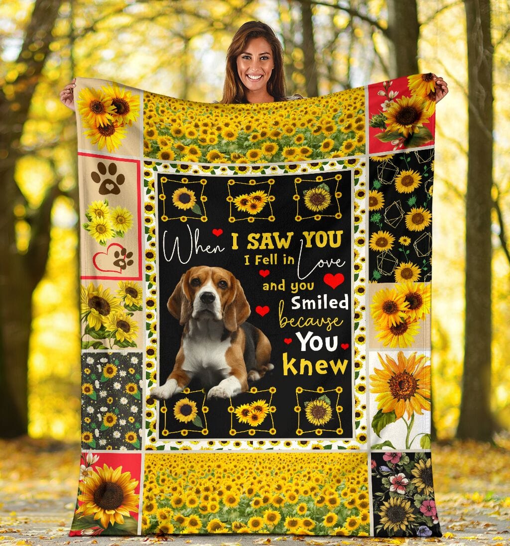 When I Saw You I Fell In Love And You Smiled Beagle Dog Sunflower Blanket For Dog Lovers