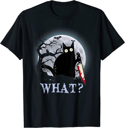 Cat What? Murderous Black Cat With Knife Halloween Costume Shirt