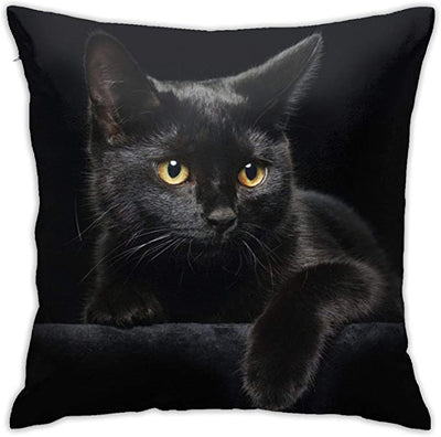 Cute Black Cat With Yellow Eyes Pillow