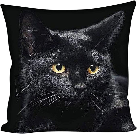 Almohada personalizada con foto de gato negro y ojos amarillos