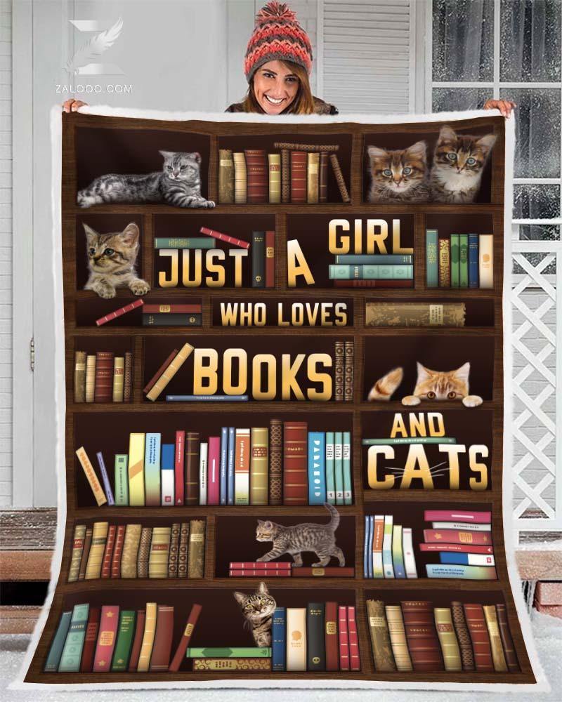 Just A Girl Who Loves Books & Cats Fleece & Sherpa Blanket