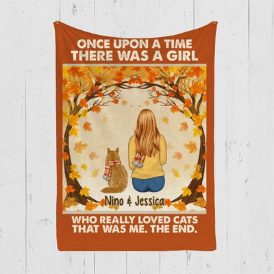 Personalized Blanket, Once Upon A Time There Was A Girl Who Really Loves Cats Fleece & Sherpa Blanket