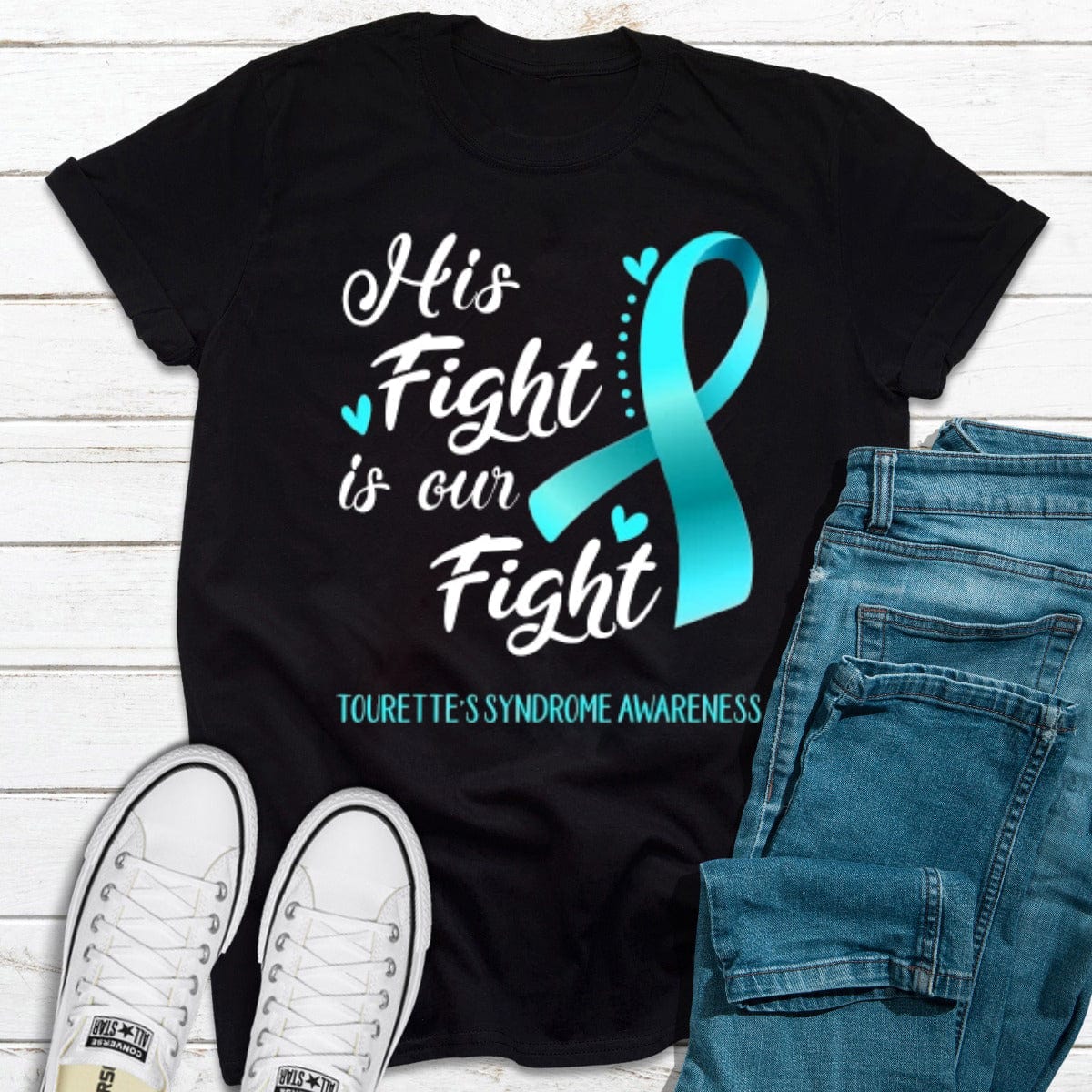 His Fight Is My Fight Tourette Syndrome Awareness Teal Ribbon Shirt