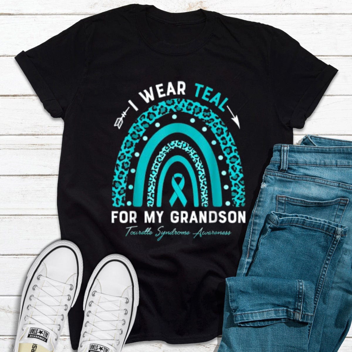 I Wear Teal For My Grandson Tourette Syndrome Teal Rainbow Shirt