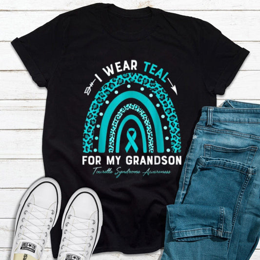 I Wear Teal For My Grandson Tourette Syndrome Teal Rainbow Shirt