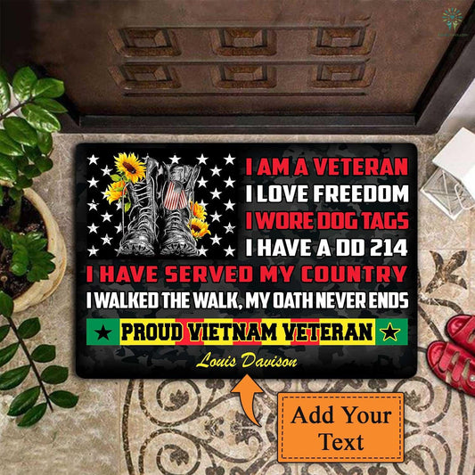 Felpudo personalizado con la frase "Soy un veterano orgulloso de la guerra de Vietnam"
