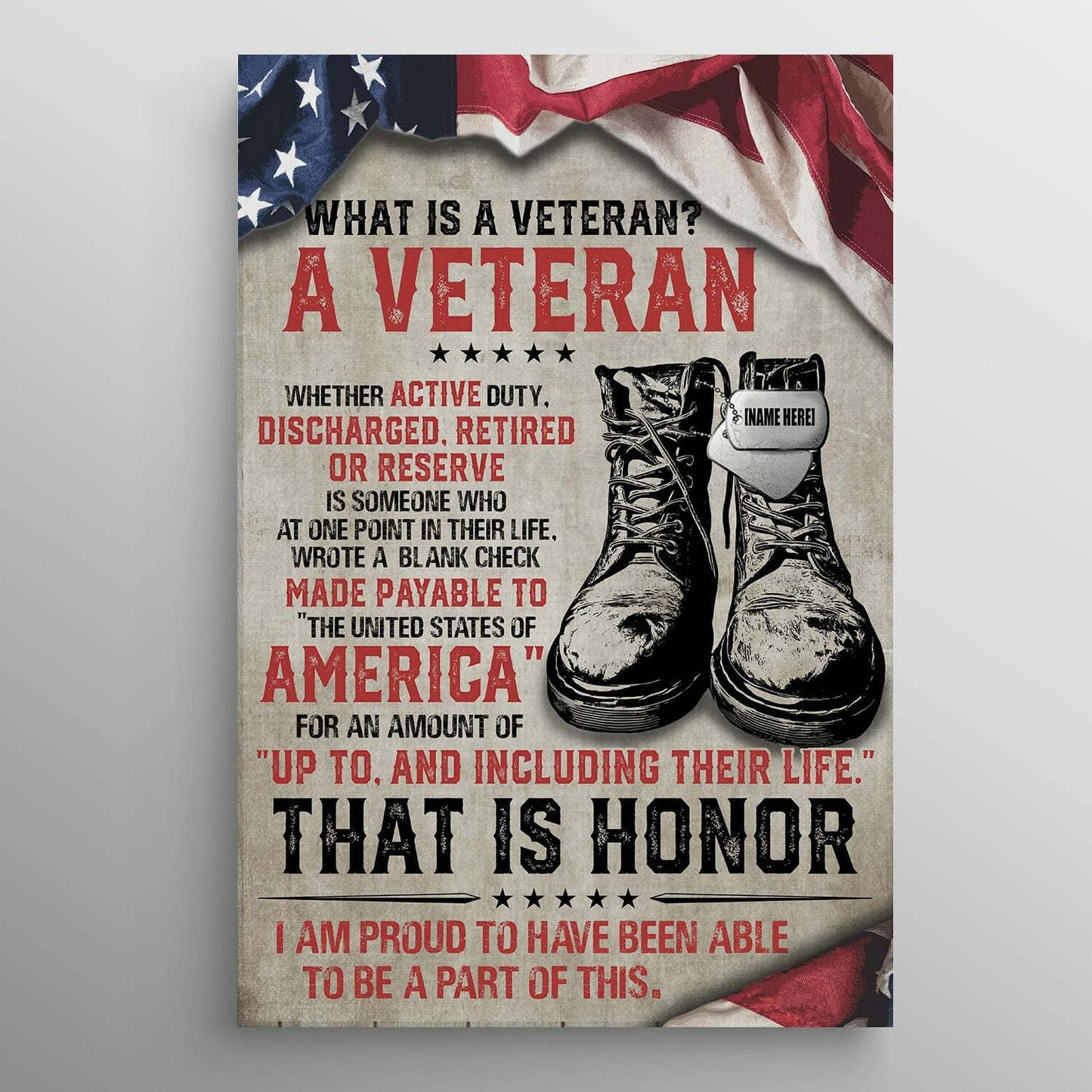 Póster personalizado con el nombre ¿Qué es un veterano? Lienzo