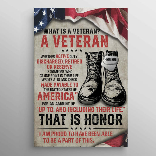 Póster personalizado con el nombre ¿Qué es un veterano? Lienzo