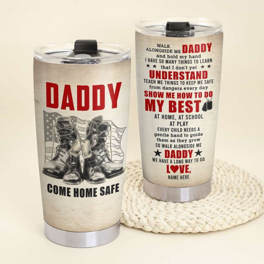 Vaso personalizado con botas militares "Papá veterano camina junto a mí", papá, papá e hijo