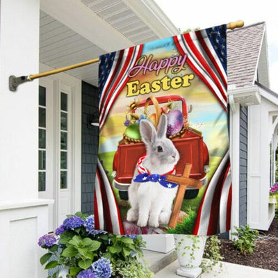 Happy Easter Bunny US Flag House & Garden Flag