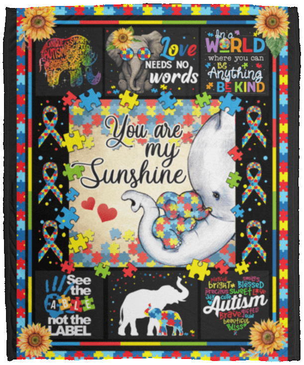 Elephant Autism You Are My Sunshine Fleece & Sherpa Blanket