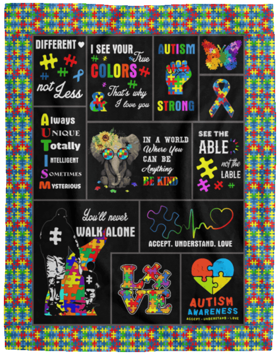 Elephant Autism Awareness In A World Where You Can Be Anything Be Kind Fleece & Sherpa Blanket