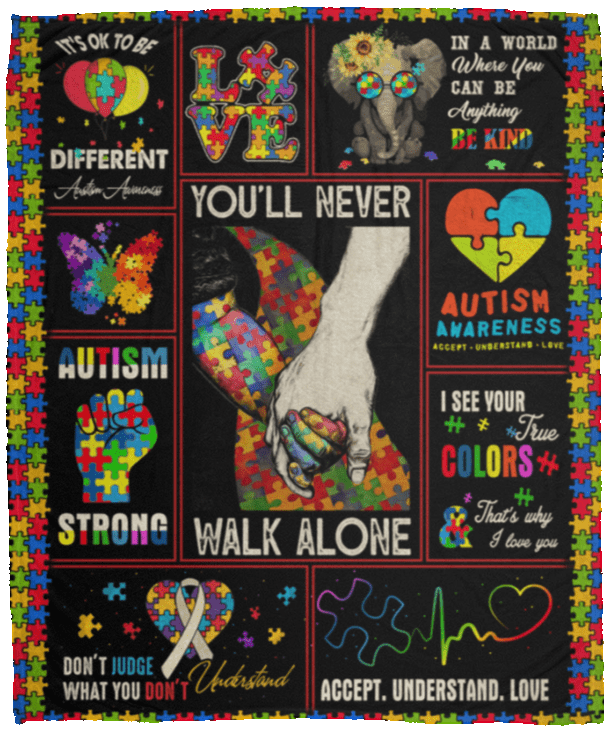 You’ll Never Walk Alone Autism Fleece & Sherpa Blanket