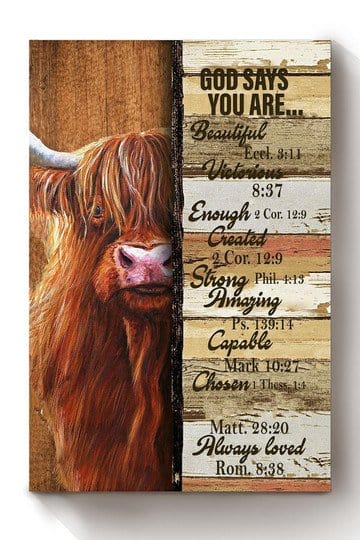 God Says You Are Motivation Quote Highland Cow Poster, Canvas