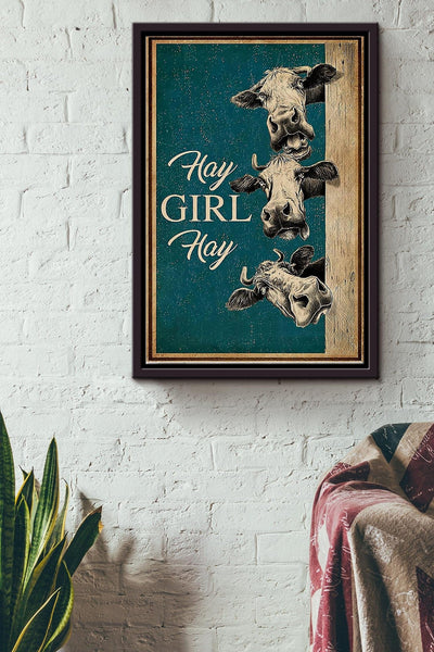 Hay Girl Hay Vintage Cow Poster, Canvas