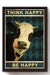 Póster vintage de vaca Think Happy Be Happy, lienzo