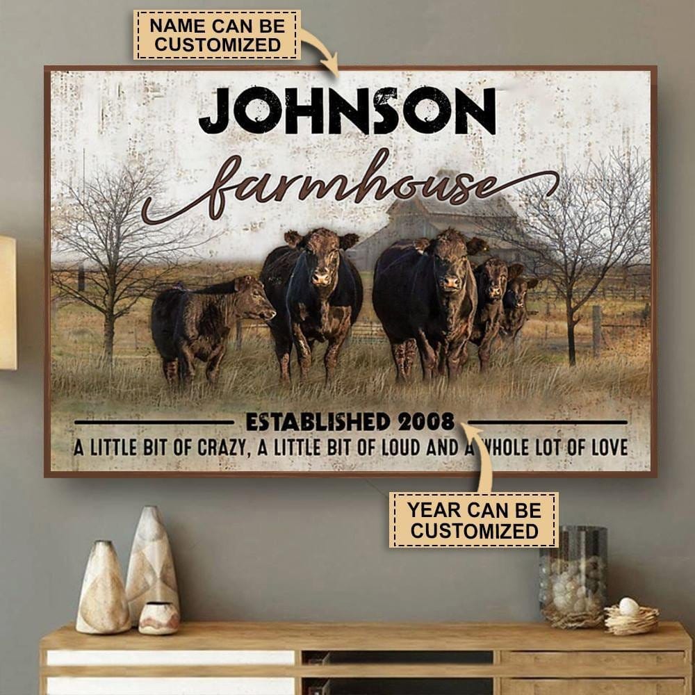 Personalized Farmhouse Black Angus Cow Poster, Canvas