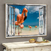 Flamingo 3D Window View Poster, Canvas