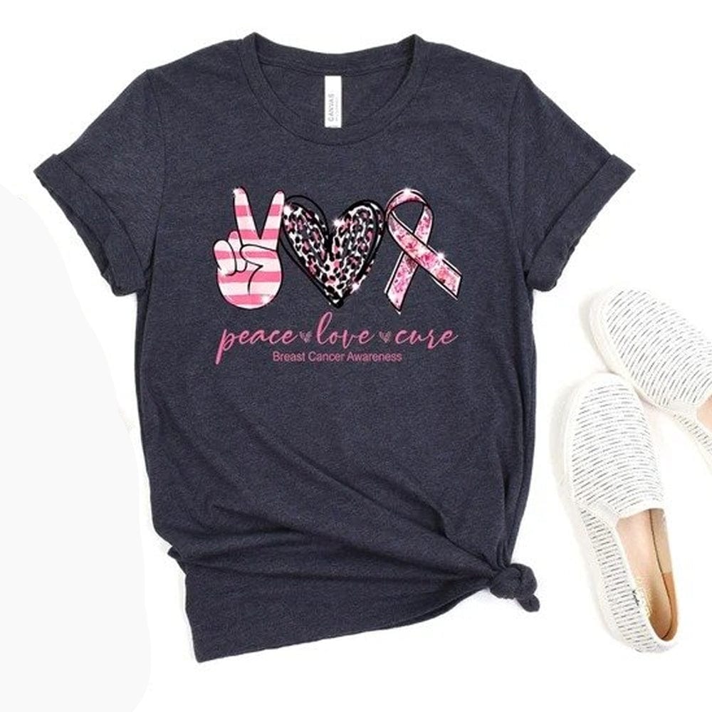 Peace Love Cure Breast Cancer Awareness Shirts