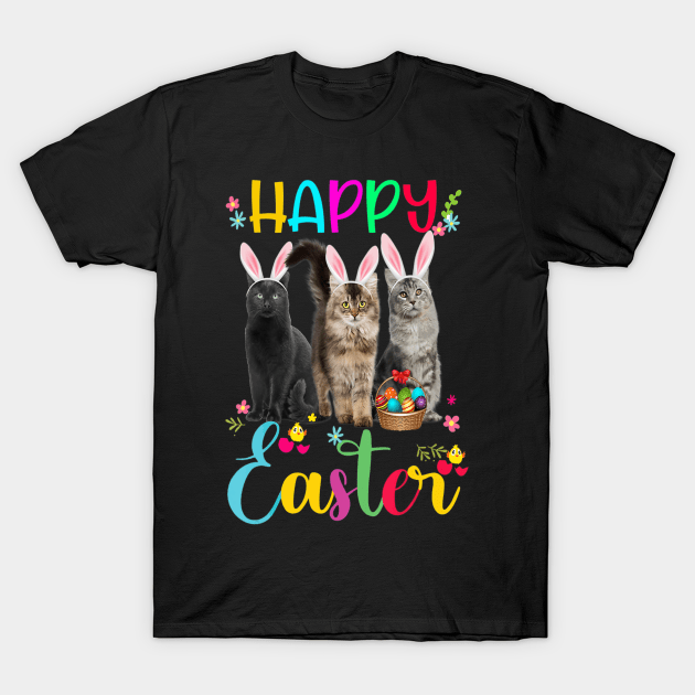 Happy Easter Cat Wearing Bunny Ears Basket Kitten Lover Shirts