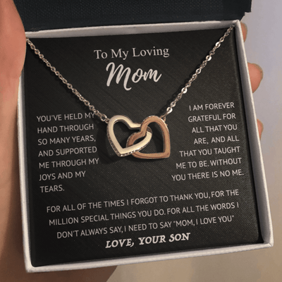 To My Loving Mom I Am Forever Grateful For You - For All The Times I Forgot To Thank You Interlocking Hearts Necklace