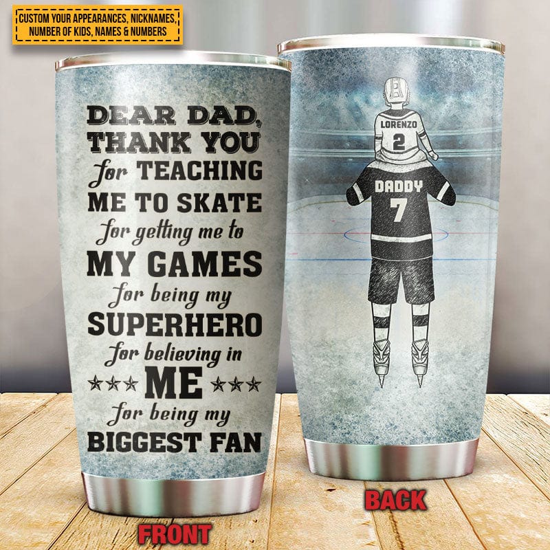 Personalized Ice Hockey Dad And Child Dear Dad Thank You For Teaching Me To Skate Tumbler