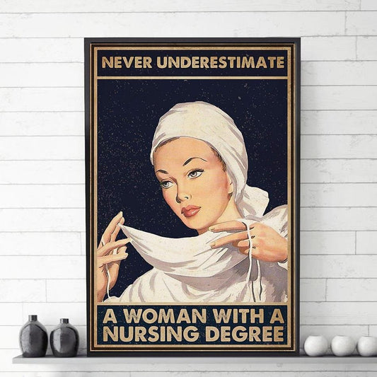 Never Underestimate A Woman With A Nursing Degree Poster, Canvas
