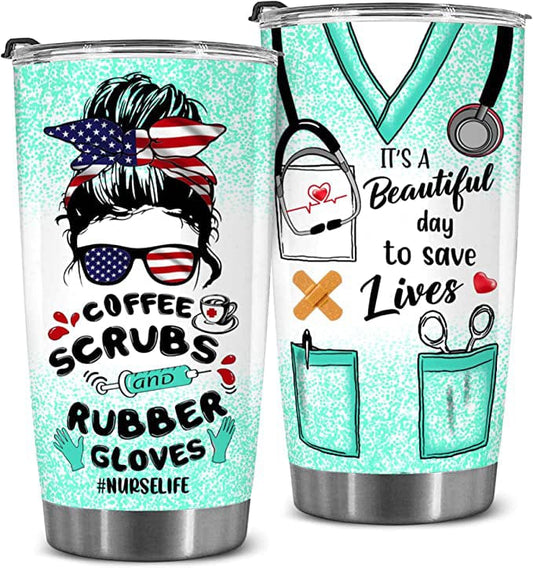 Exfoliantes de café y guantes de goma Vida de enfermera Es un día hermoso para salvar vidas Vaso de enfermera