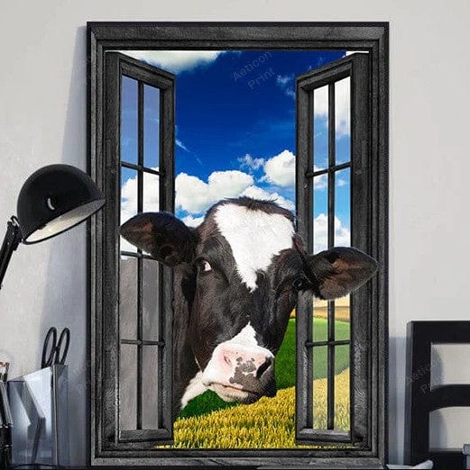 Milk Cow Picture Window View Cattle Lover Poster, Canvas