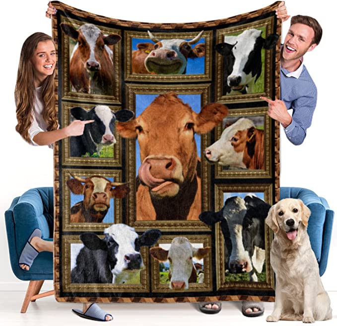 Farm Cow Print Fleece & Sherpa Blanket