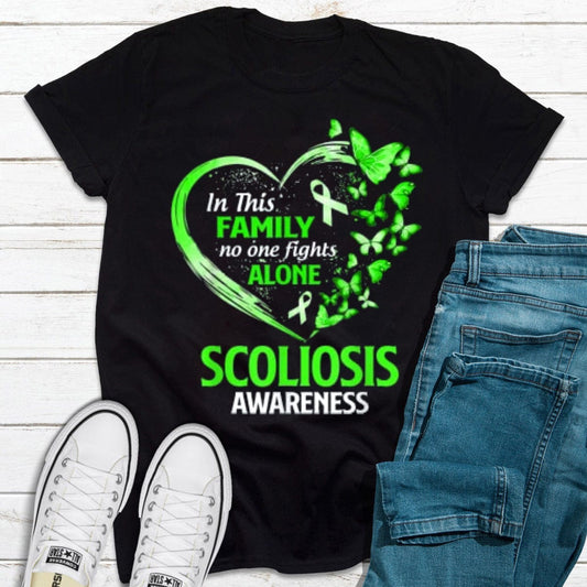 In This Family No One Fight Alone Scoliosis Awareness Heart Shirt