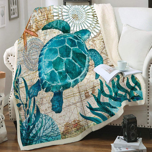 Manta polar y sherpa con diseño de tortuga marina