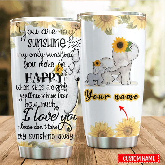 Vaso personalizado con forma de elefante con la frase "Estás haciendo un gran trabajo" para el Día de la Madre