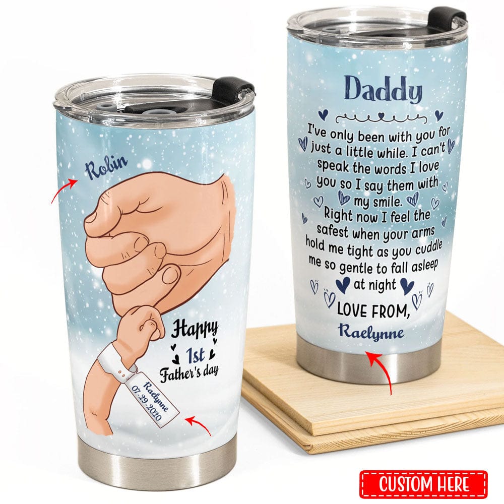 Vaso personalizado para el Día del Padre con la frase "Feliz primer día del padre"
