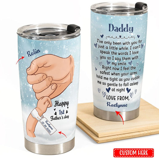 Vaso personalizado para el Día del Padre con la frase "Feliz primer día del padre"