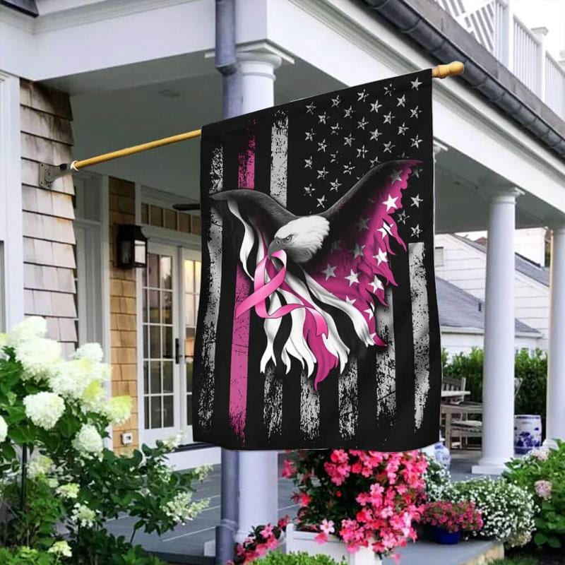 Eagle Star & Pink Ribbon, Breast Cancer Awareness American Flag, House & Garden Flag