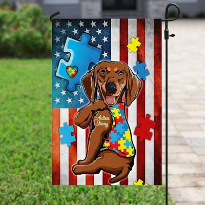 Autism Strong Dachshund Dog Flag, Puzzle Piece, Autism American Awareness Flag, House & Garden Flag