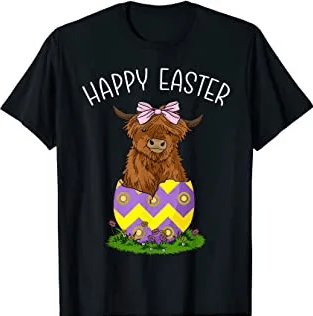 Happy Easter Scottish Highland Cow Shirt Easter Egg Shirts