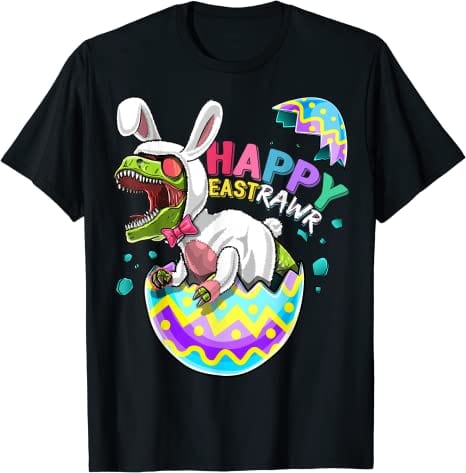 Camiseta con huevo de Pascua y conejito de dinosaurio T Rex de Happy Eastrawr