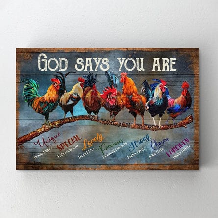 Póster, lienzo: Dios dice que eres un pollo