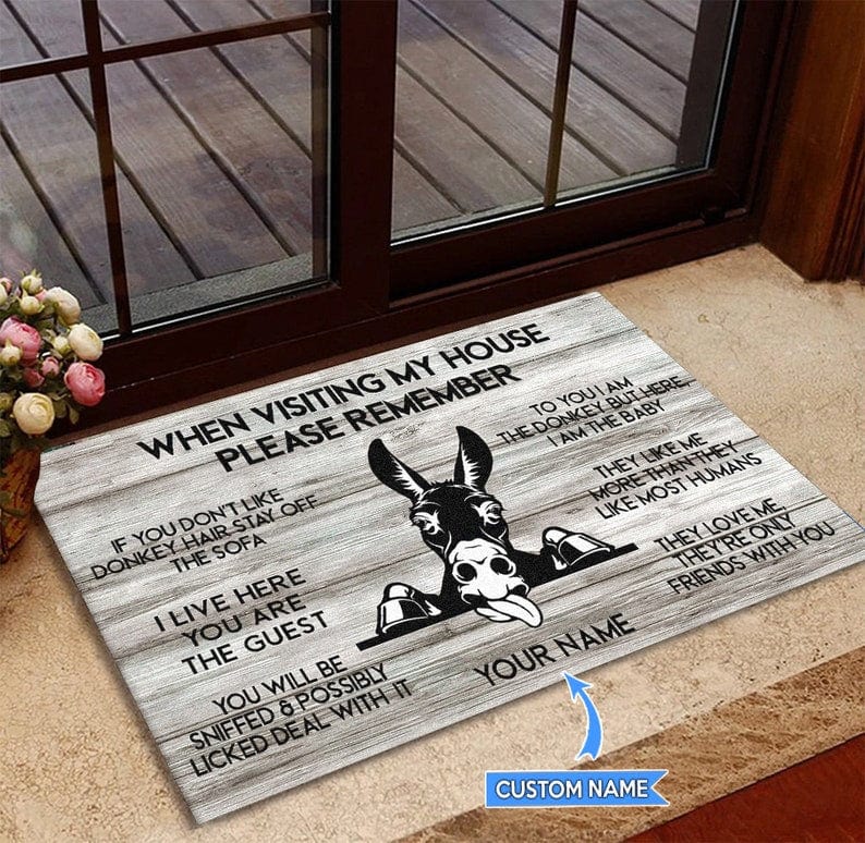 Personalized Funny Donkey When Visiting My House Please Remember Doormat
