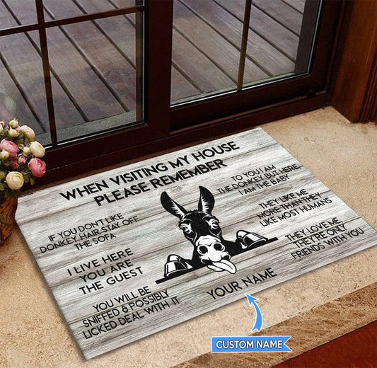 Personalized Funny Donkey When Visiting My House Please Remember Doormat