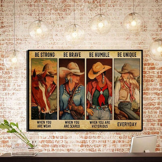 Sé fuerte, sé valiente, sé humilde, sé único Póster, lienzo para amantes de los caballos